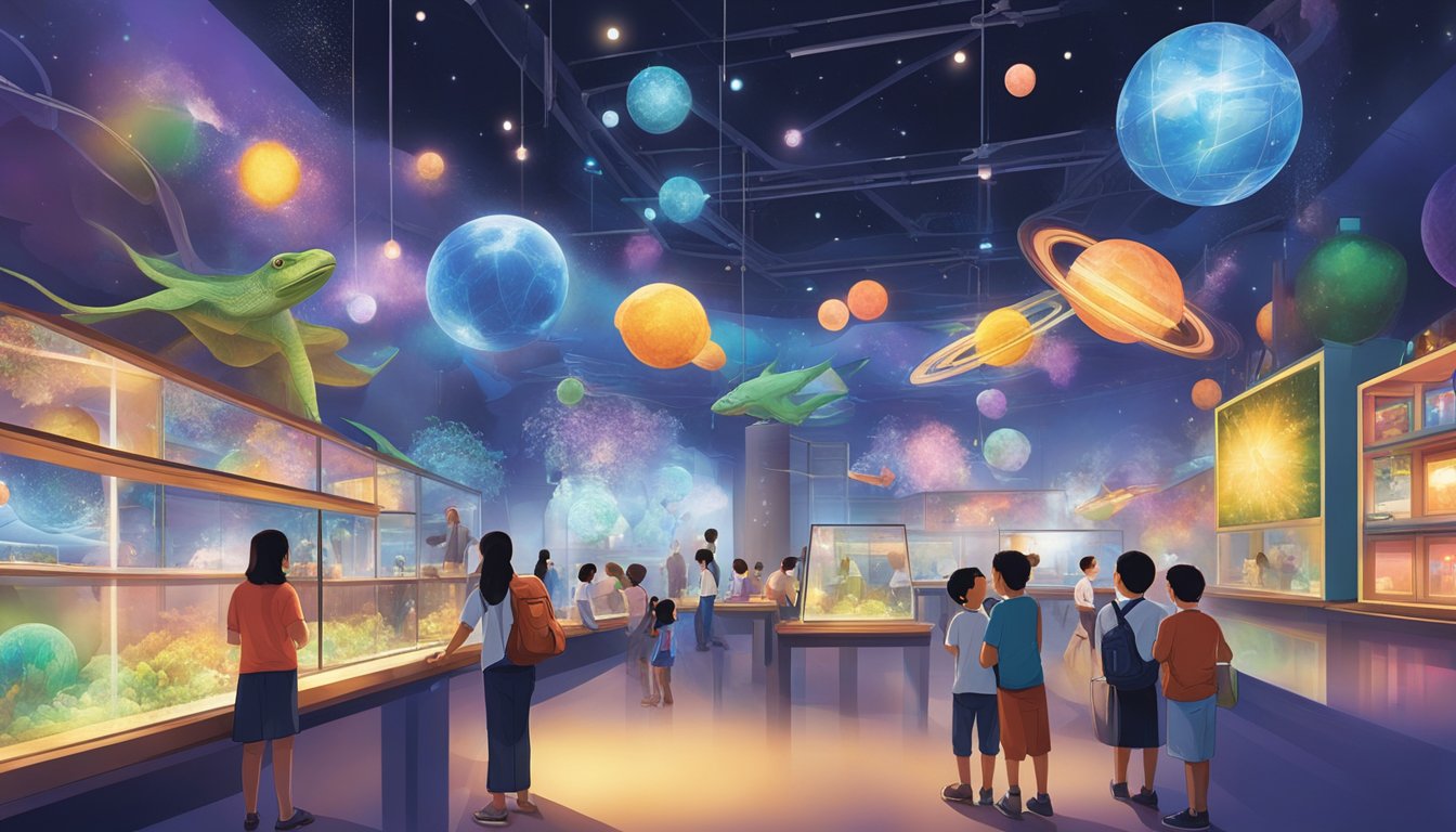 Visitors explore interactive exhibits, marvel at colorful light displays, and engage in hands-on experiments at the Singapore Science Centre