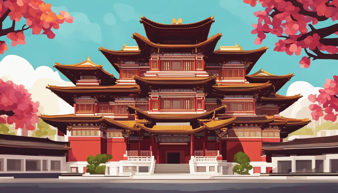 The grand Buddha Tooth Relic Temple and Museum in Singapore, with intricate architecture and vibrant colors, draws in visitors from around the world