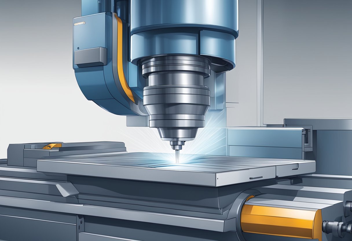 A CNC turning and milling machine in operation, with precision cutting tools and rotating workpiece