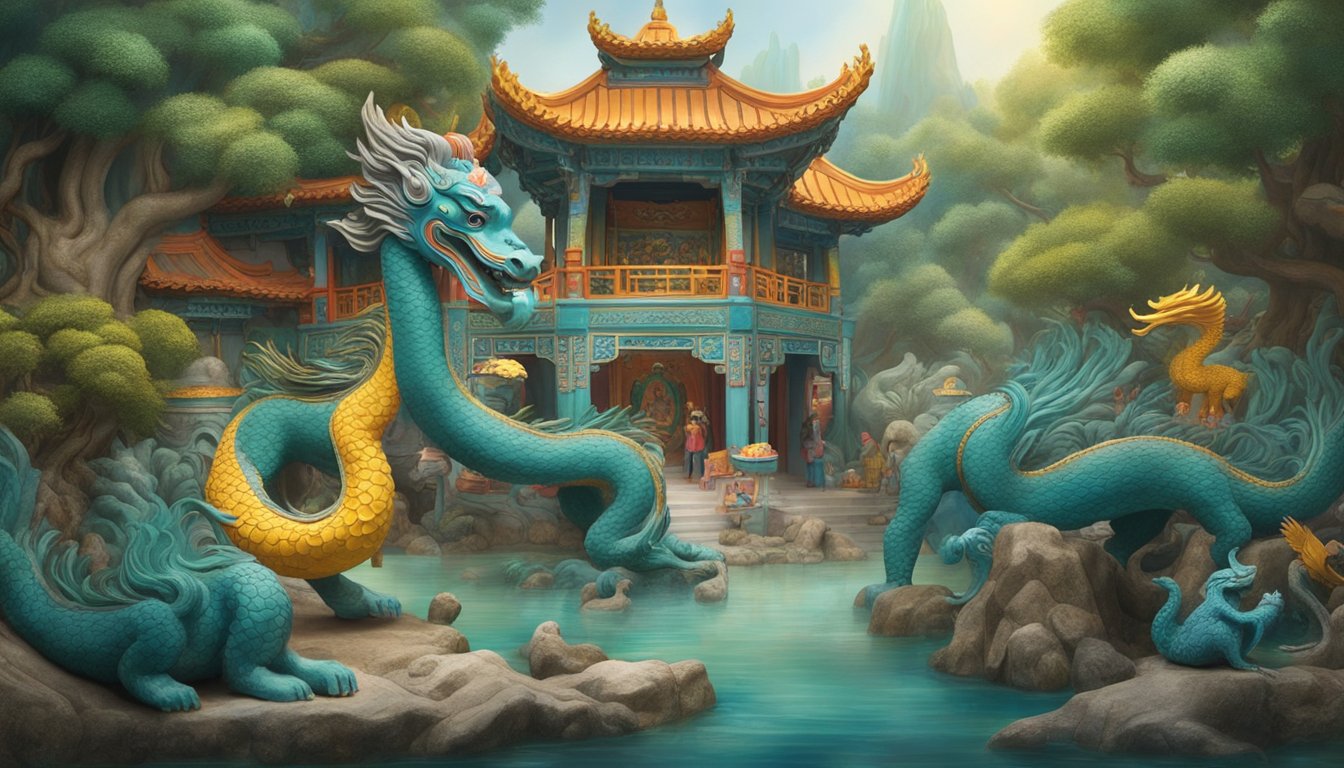 Vibrant statues and elaborate dioramas fill the sprawling landscape of Haw Par Villa, showcasing mythical creatures and moral tales from Chinese folklore. The colorful and detailed scenes create an immersive and captivating experience for visitors