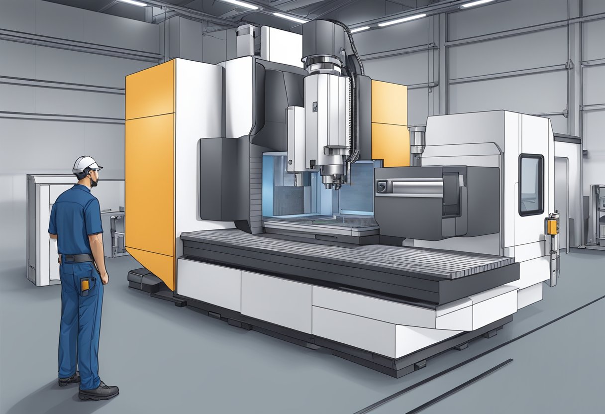 A 5-axis milling machining center in operation, with precision cutting and shaping metal components