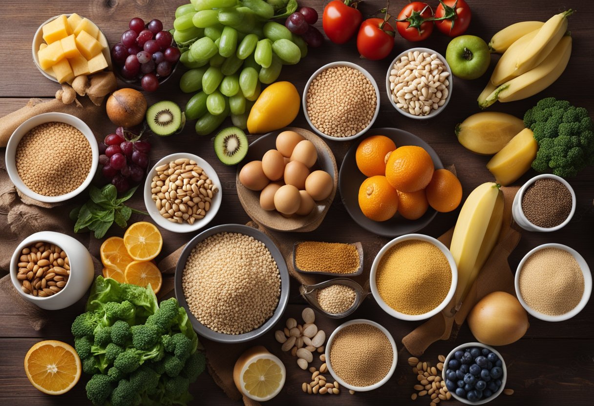 A table with 7 food groups: grains, vegetables, fruits, protein, dairy, fats, and sweets