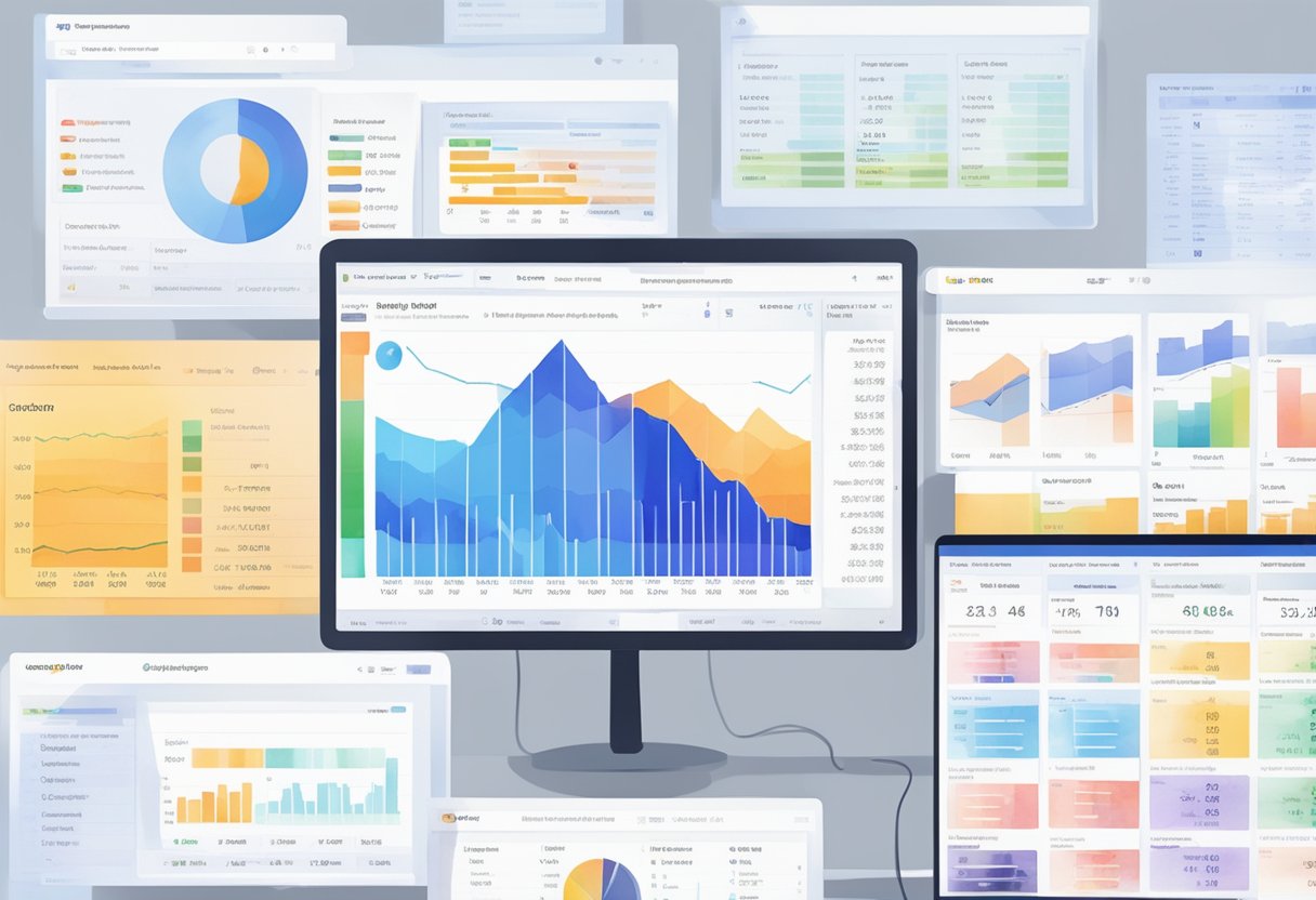 A computer screen displaying Amazon listings and sales data across different marketplaces. Multiple tabs open, with graphs and charts detailing performance metrics