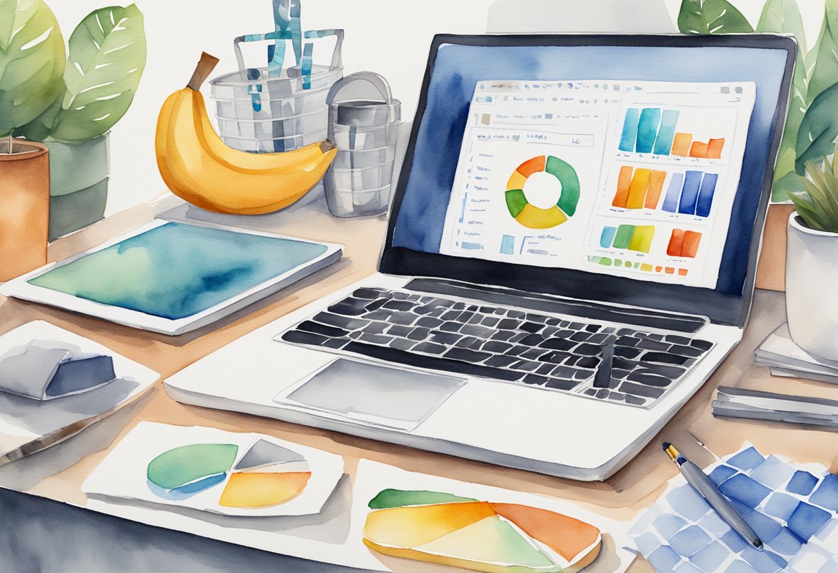 A laptop with Amazon logo, surrounded by various products. A chart showing affiliate earnings increasing over time