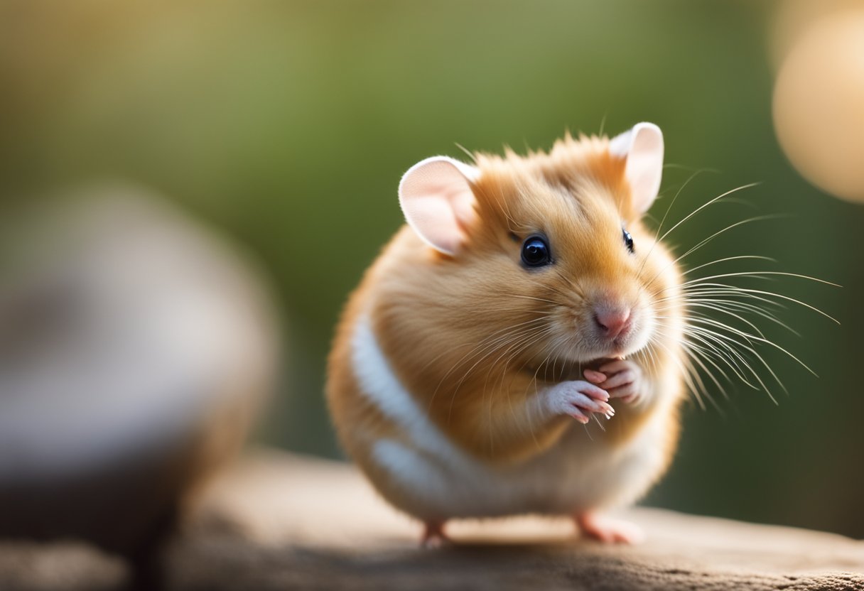 A hamster covers its ears with its paws, surrounded by loud noises