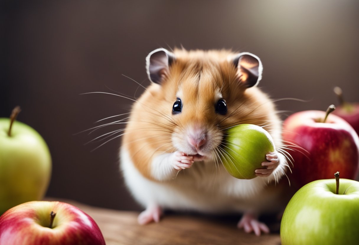 A hamster munches on a juicy apple, showcasing its nutritional benefits
