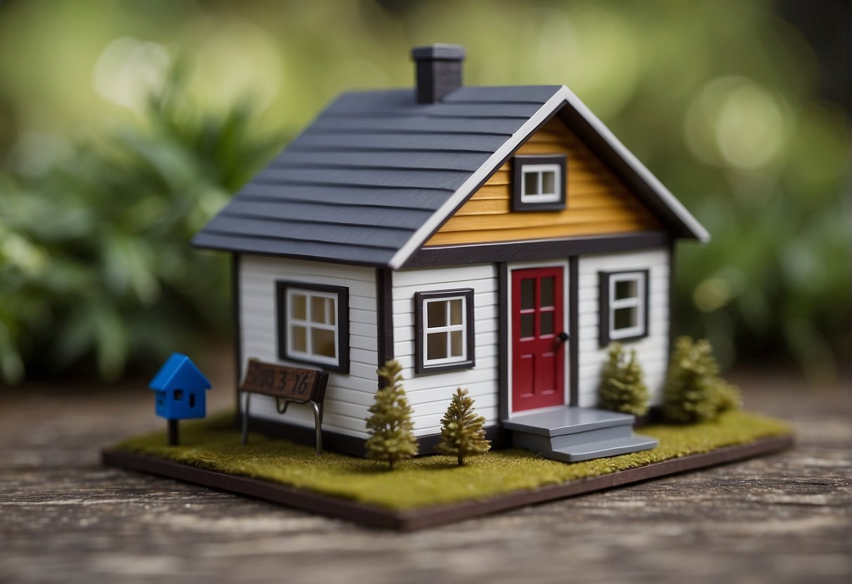 A tiny house sits against a Canadian backdrop, with a price tag displayed prominently. Legal and logistical considerations are highlighted in the background