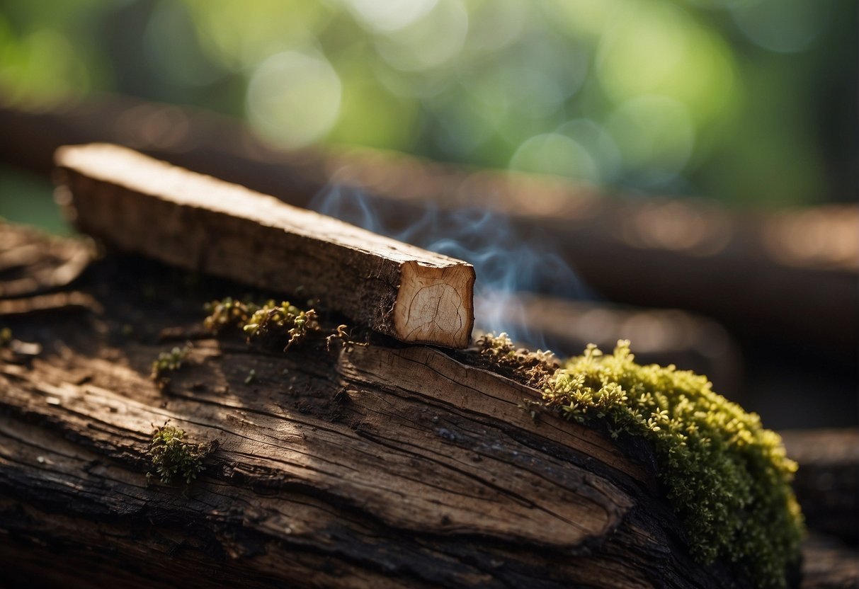 Wood burning with fungus is treated with an antifungal solution to prevent further growth