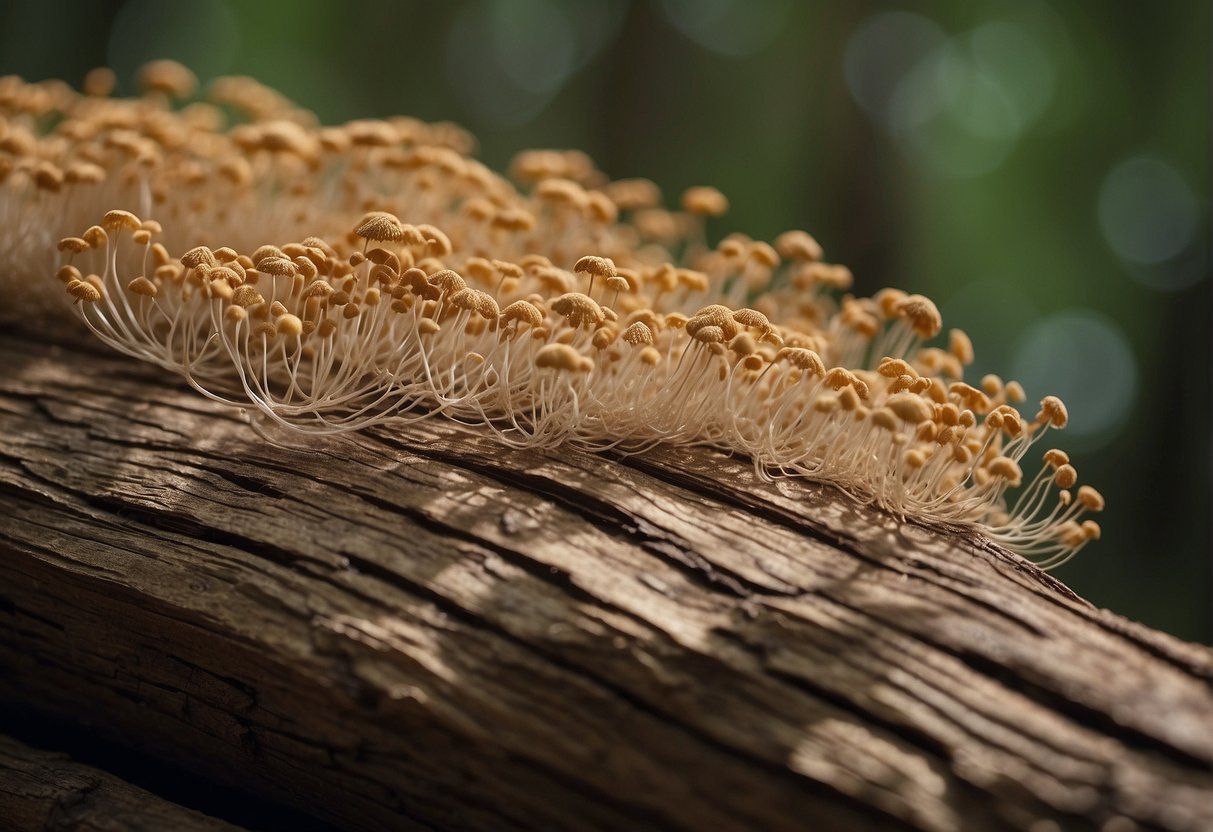 Fungal hair covers the wood, resembling a dense, tangled mass