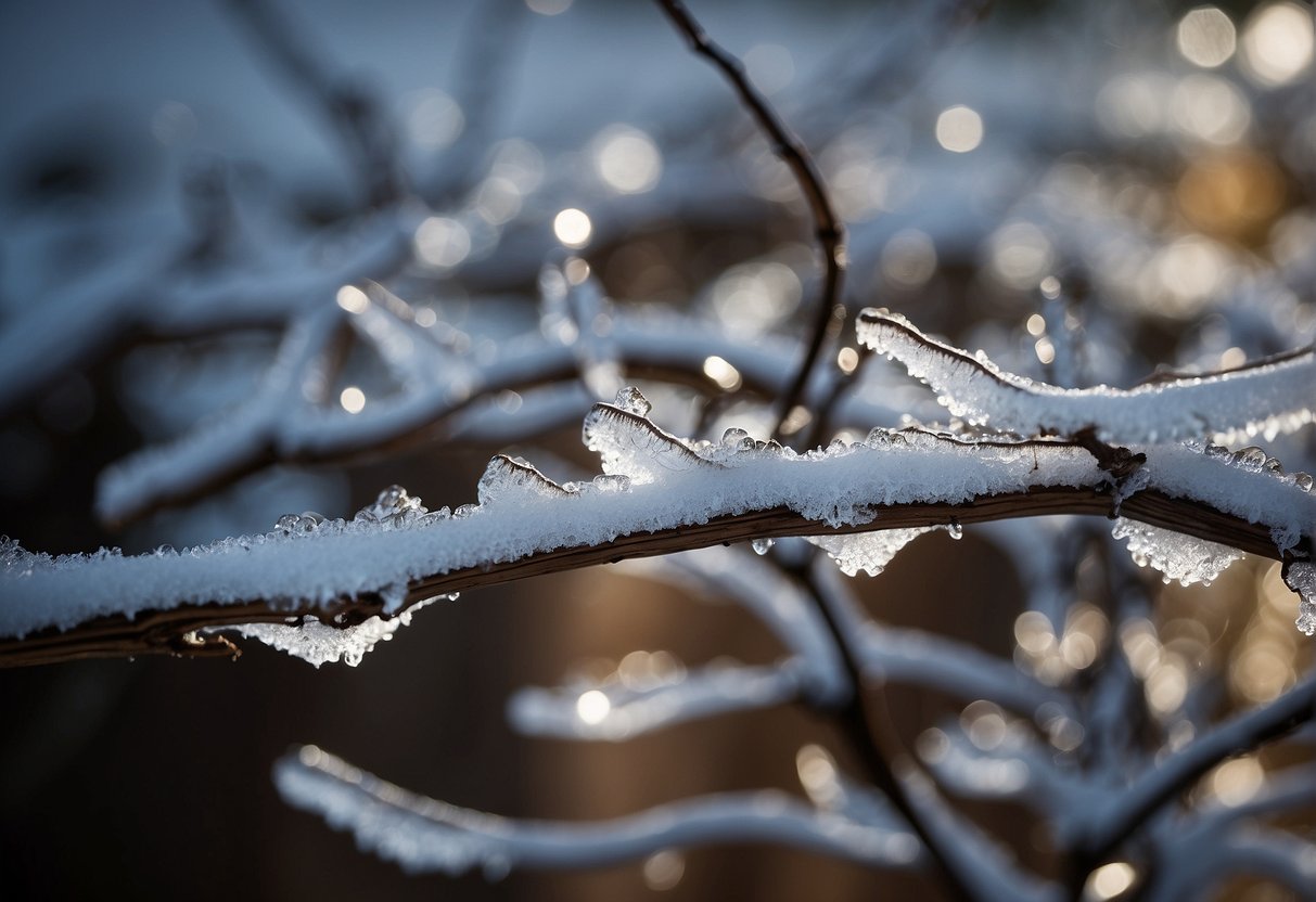 Thin, hair-like strands of ice protrude from the surface of the wood, resembling delicate fungus growth
