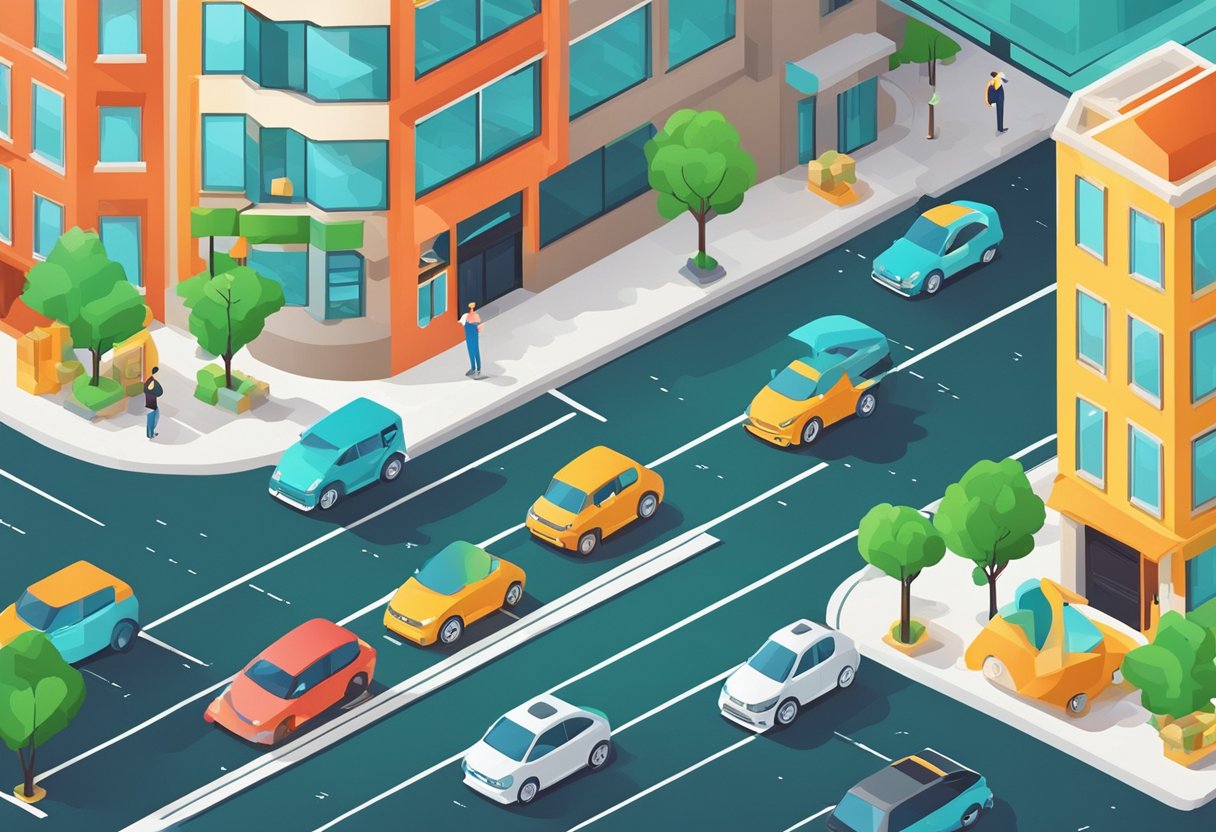 A city street with cars, traffic lights, and AI technology predicting accidents