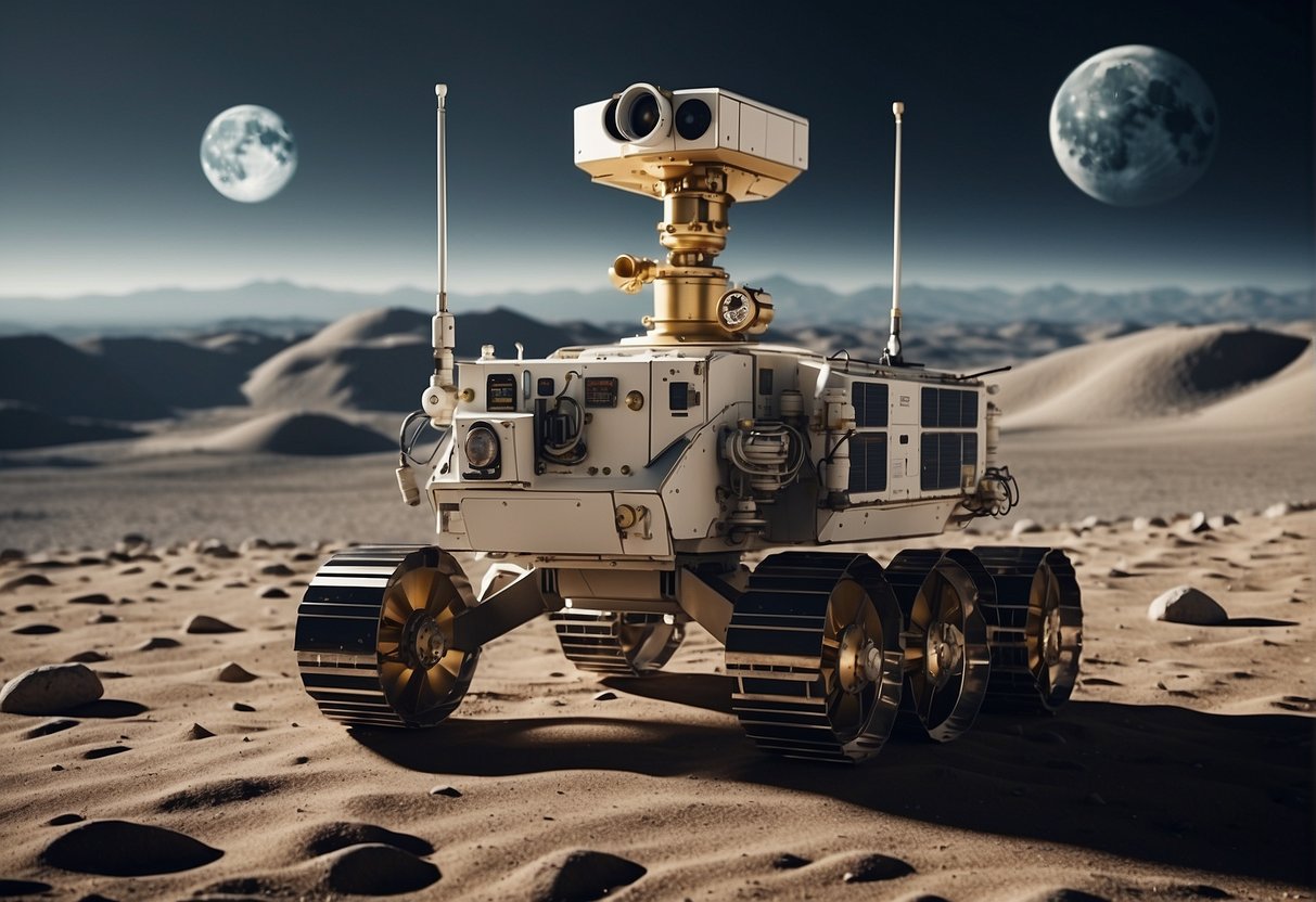 AI conducts lunar research, analyzing data and guiding exploration rovers across the moon's surface