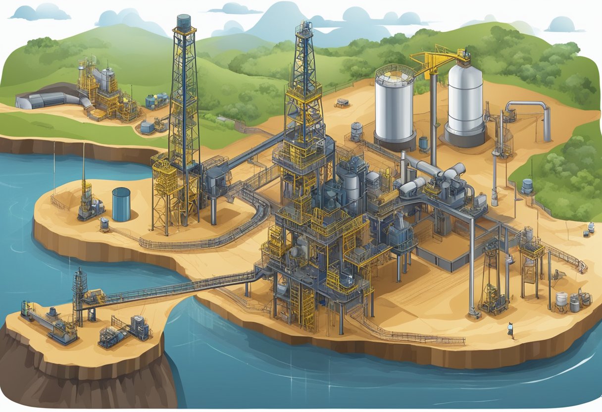 The illustration depicts Brazil's oil extraction process, showing the type of crude oil being extracted and the production capacity of the operation