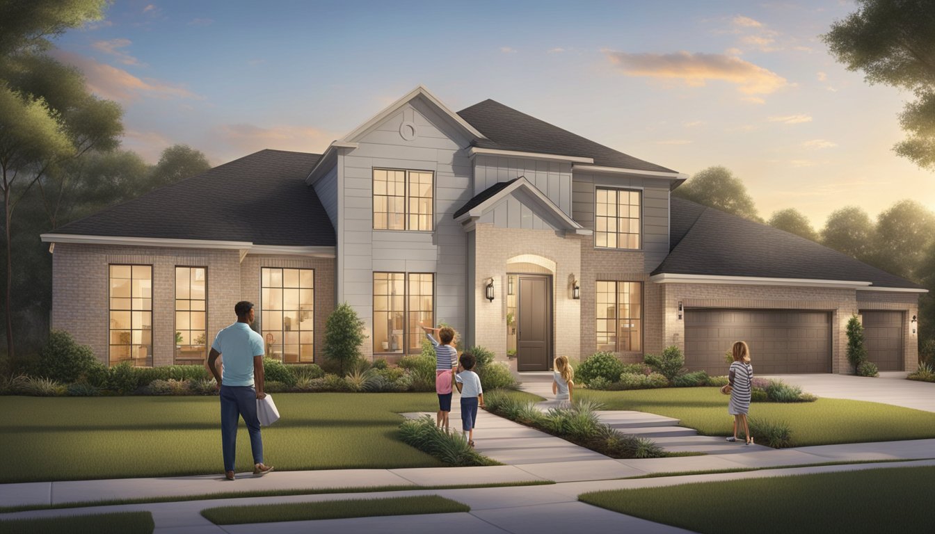 A real estate agent shows a family around a spacious, modern home in the Elyson community of Katy. The agent points out the features and amenities, while the family looks around in awe