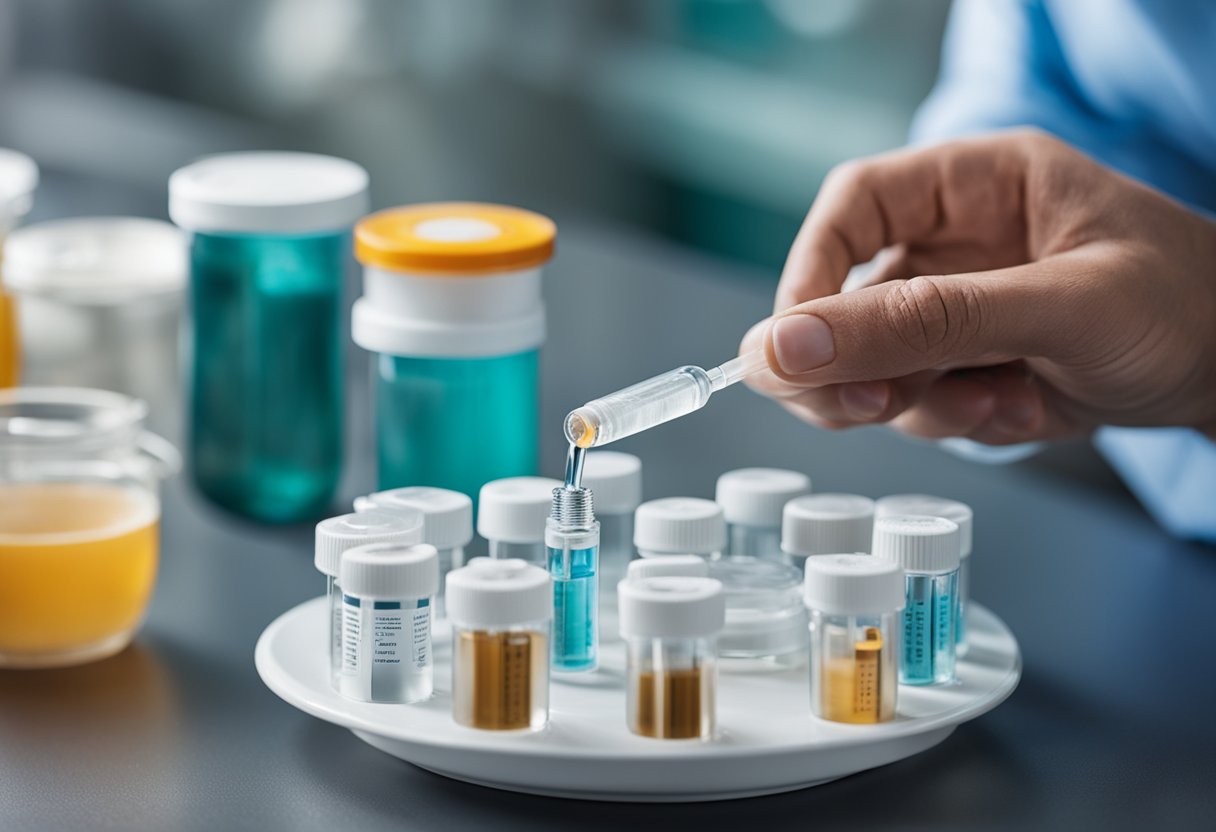 A medical professional administers antibiotics to treat Legionnaires' disease. Temperature monitoring and fluid intake are also part of the management