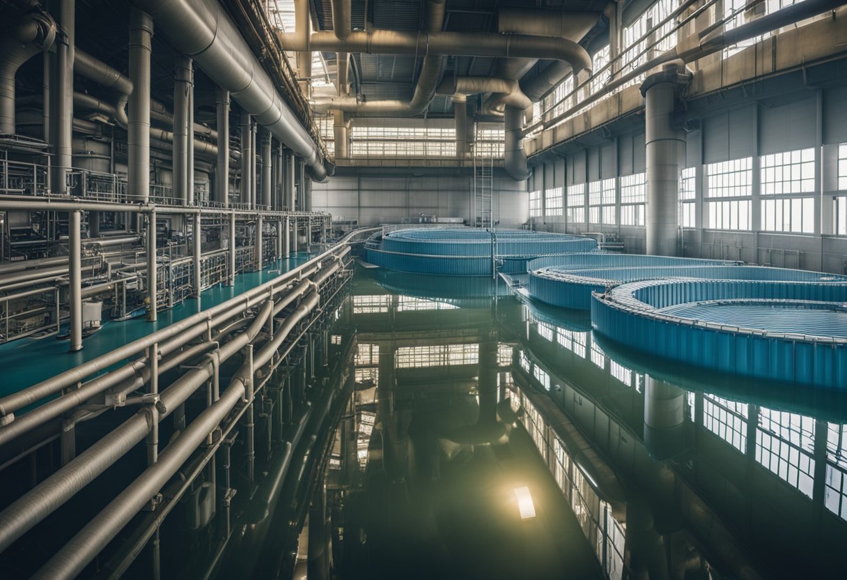 A water treatment system filters and disinfects a large cooling tower, preventing Legionnaires' disease