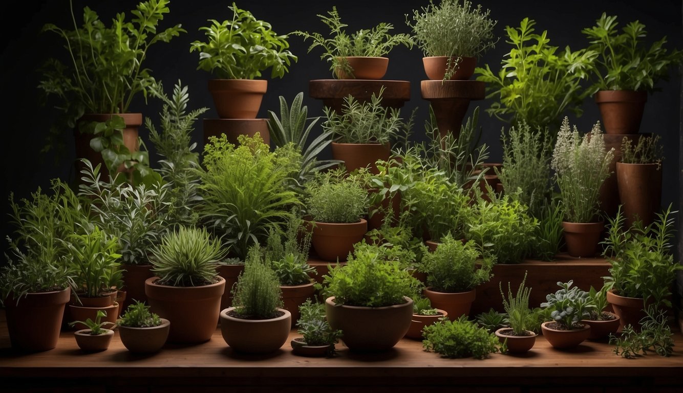 A collection of vibrant, organic herbs and plants arranged in a beautiful display, with glowing reviews surrounding it