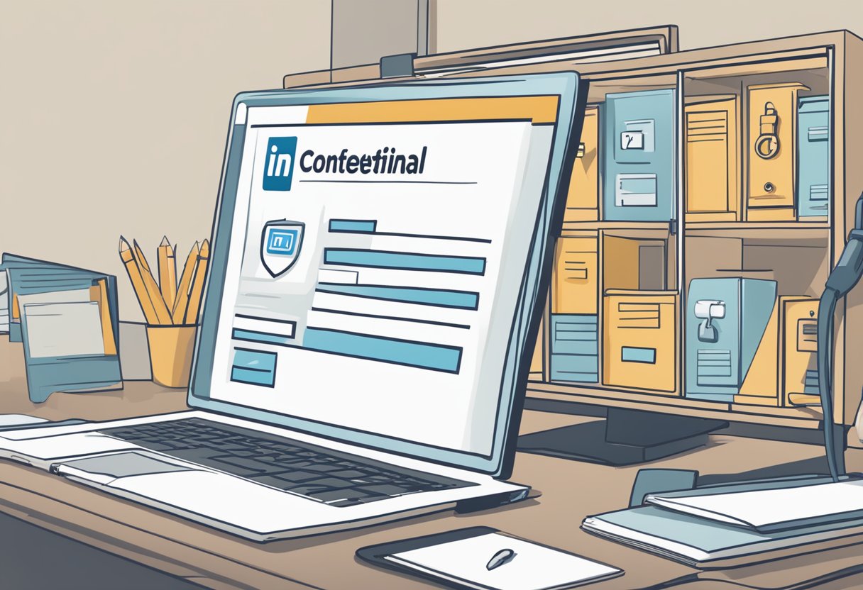 A computer screen displaying a confidential job posting on LinkedIn, with a lock icon and the words "Confidential" in bold letters
