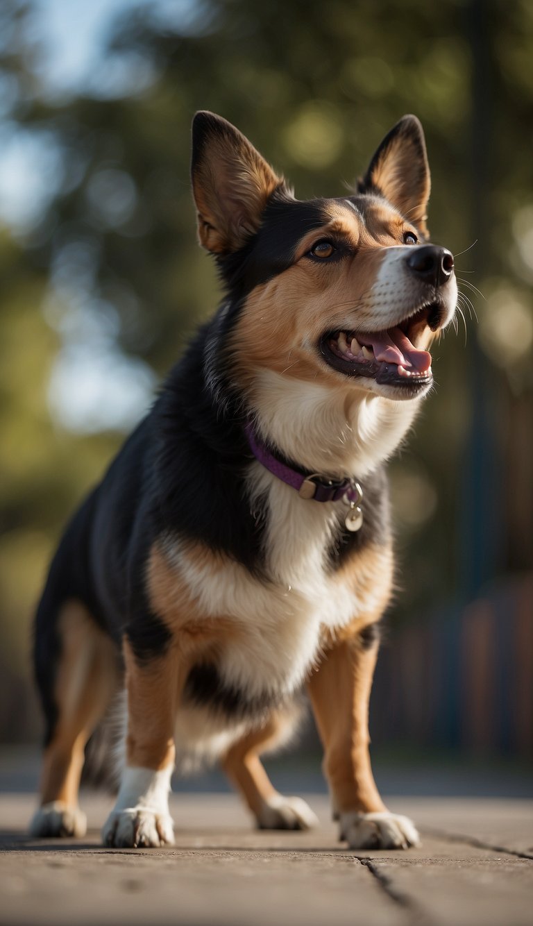 A dog with ears back, tail tucked, and crouched posture shows fear. A dog with relaxed body, wagging tail, and open mouth shows happiness