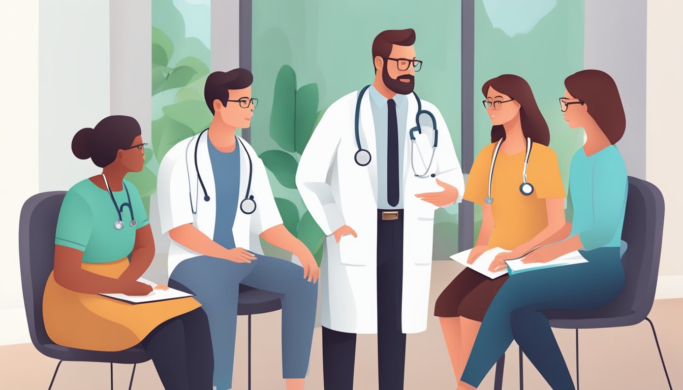 A doctor discussing heart disease treatment options with a patient's family