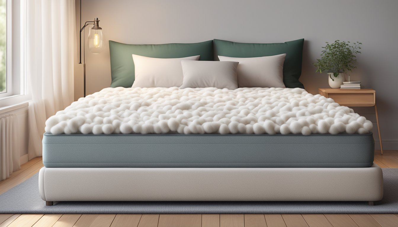 A foam mattress, resting on a sturdy bed frame, surrounded by fluffy pillows and a cozy blanket