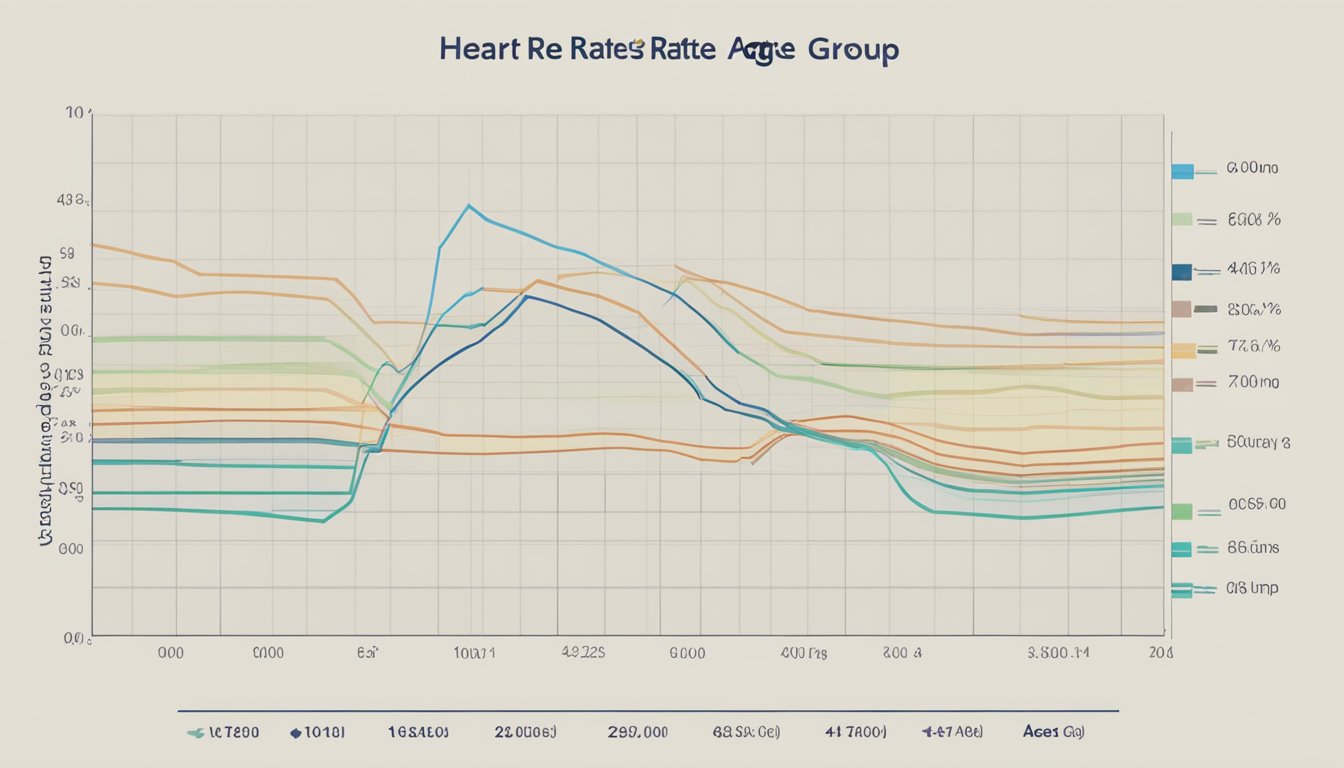 A graph showing heart rate by age group, with different lines representing normal heart rates for each age category