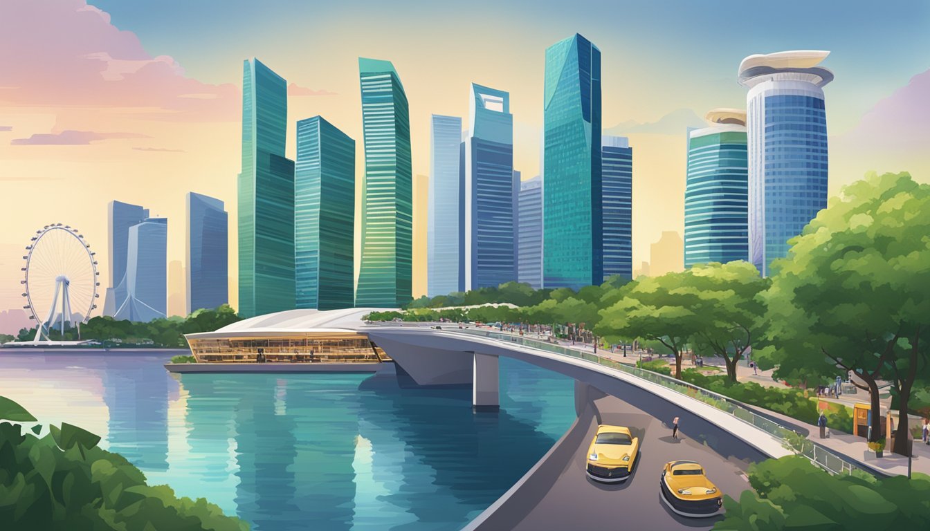 The Singapore City Gallery showcases a vibrant cityscape with modern skyscrapers, lush greenery, and bustling streets. The iconic Marina Bay Sands and the Singapore Flyer stand out against the city skyline
