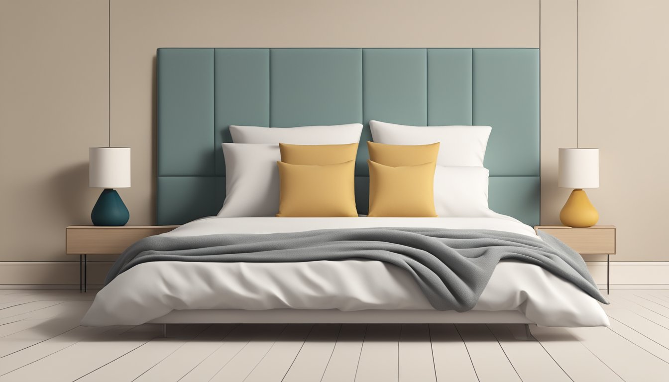 A neatly made bed with a single pillow and a folded blanket, set against a plain, neutral-colored wall