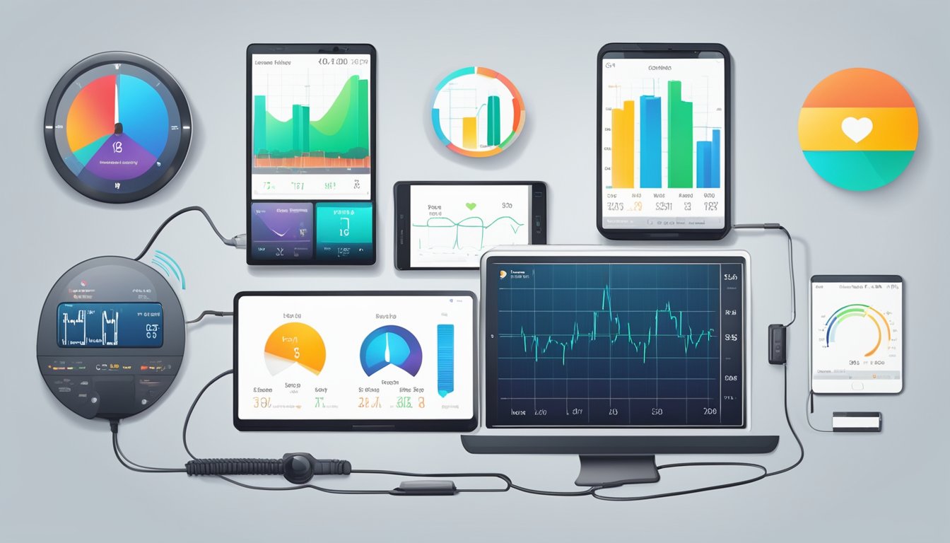 A heart rate monitor displays a steady pulse, connected to various devices for integration and connectivity