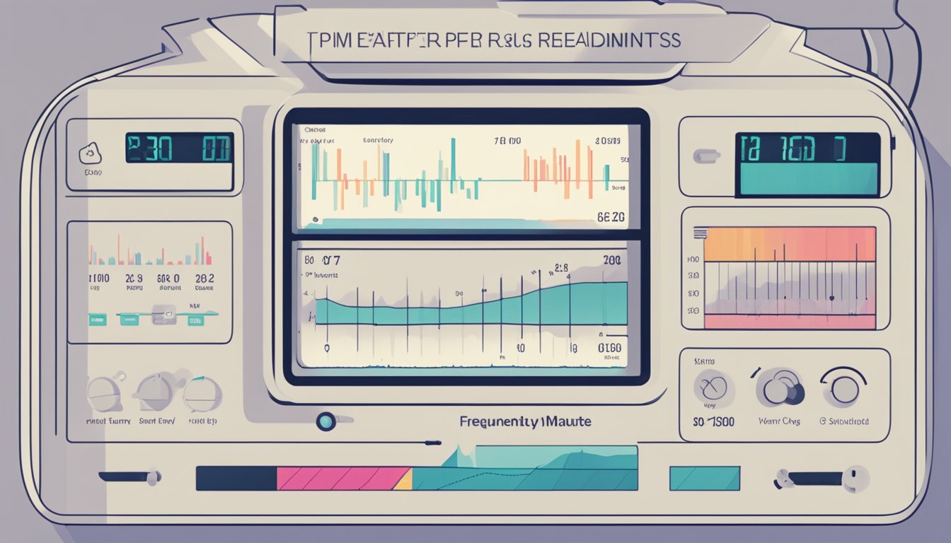 A heart rate monitor displaying a digital readout of beats per minute, with a pulsing graphic and a "Frequently Asked Questions" label