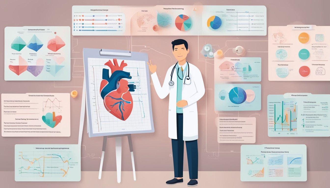 A Singapore heart doctor explaining heart conditions using diagrams and charts