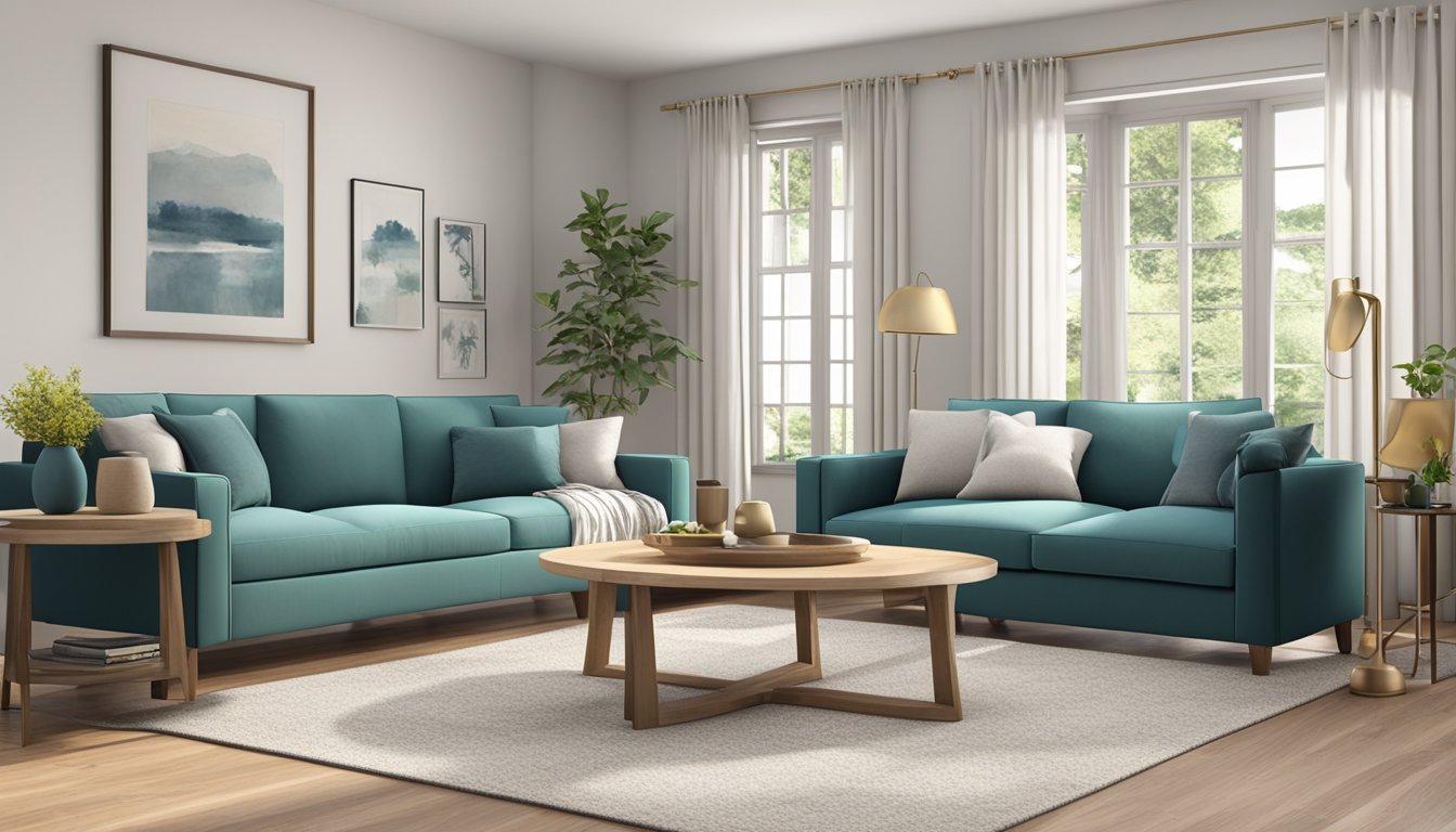 A cozy living room with various sofa styles arranged in a spacious and well-lit area. The sofas range from modern to traditional, providing a diverse selection for potential buyers