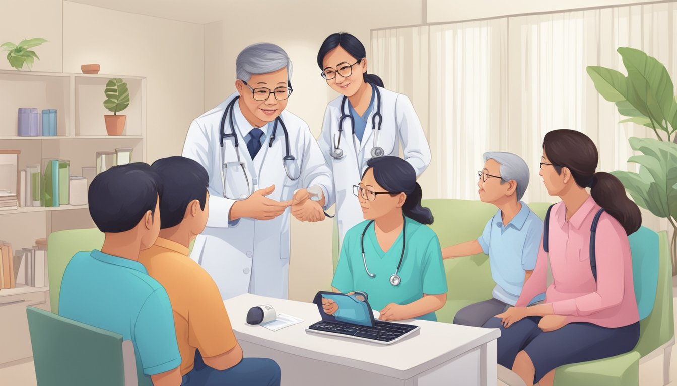A heart doctor in Singapore discusses treatment and management of heart diseases with a patient's family