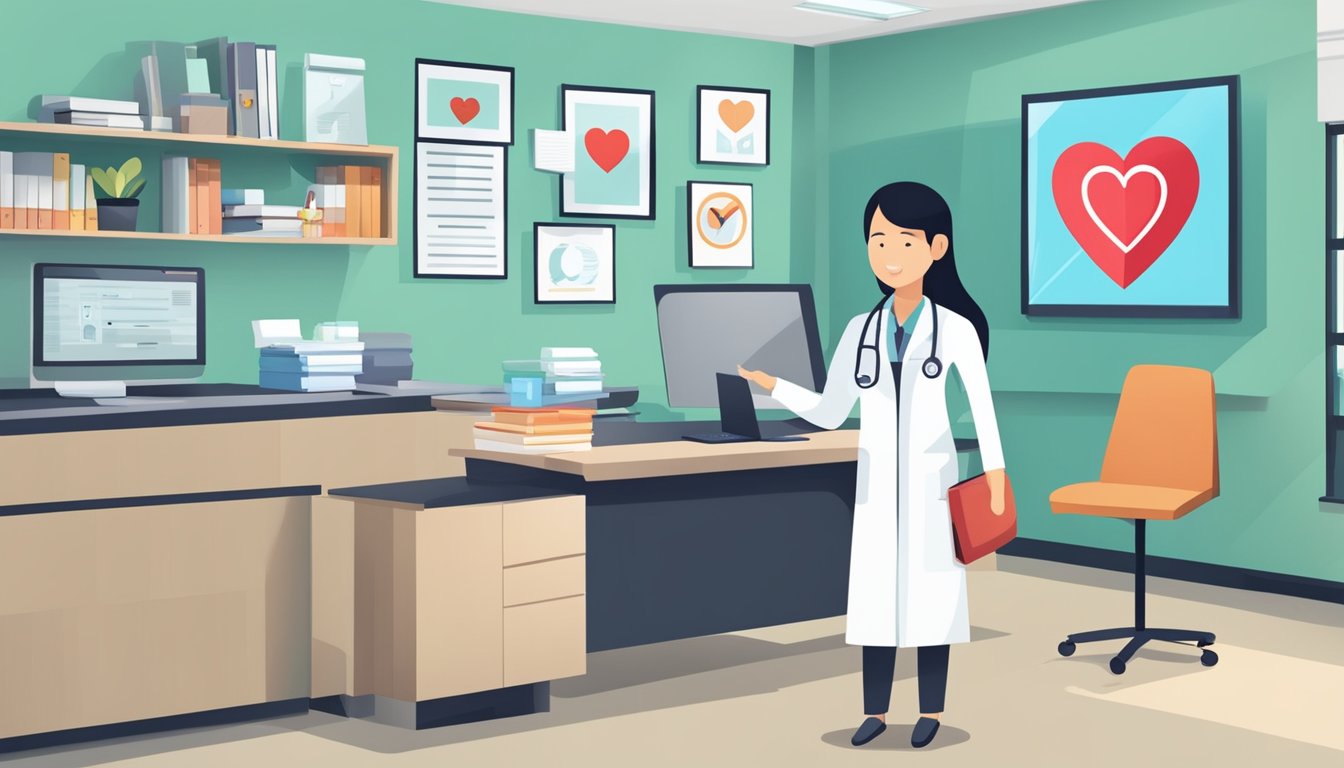 A doctor's office in Singapore with a sign reading "Frequently Asked Questions" and a heart symbol