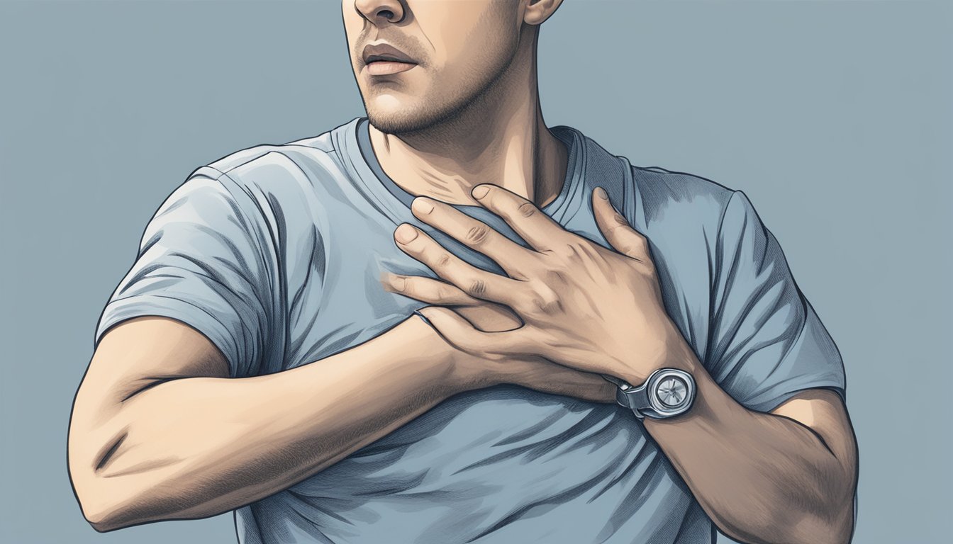 A person clutching their chest in pain, seeking medical help