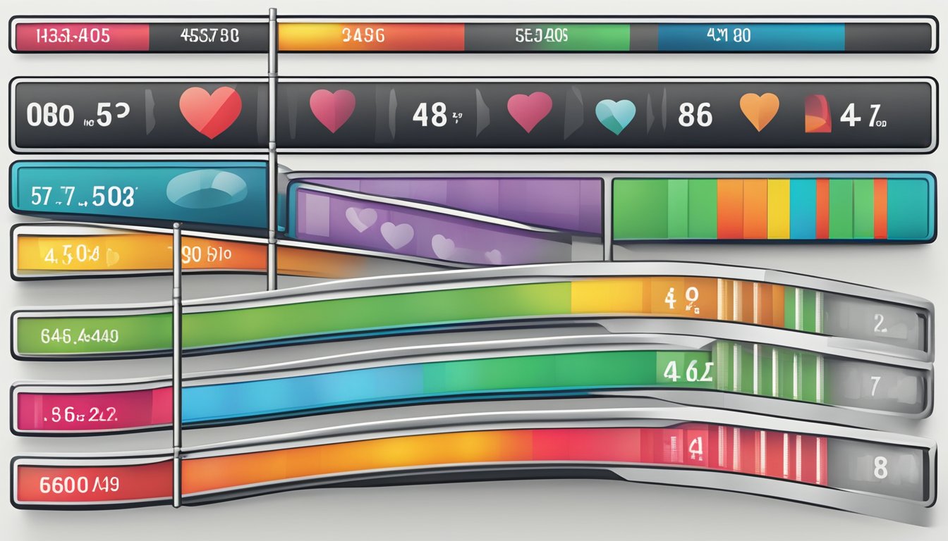 A heart rate monitor displaying various age-related maximum heart rates
