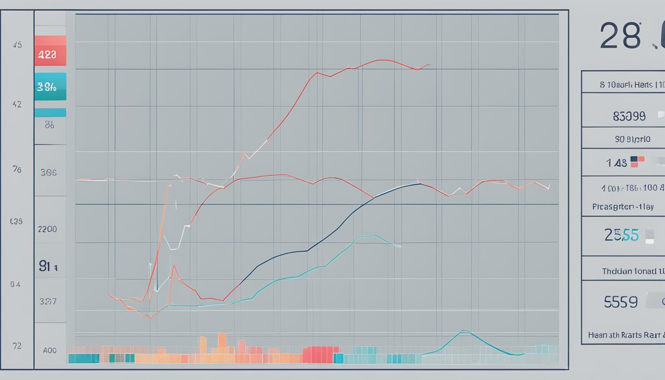 A digital heart rate monitor displays max heart rates by age