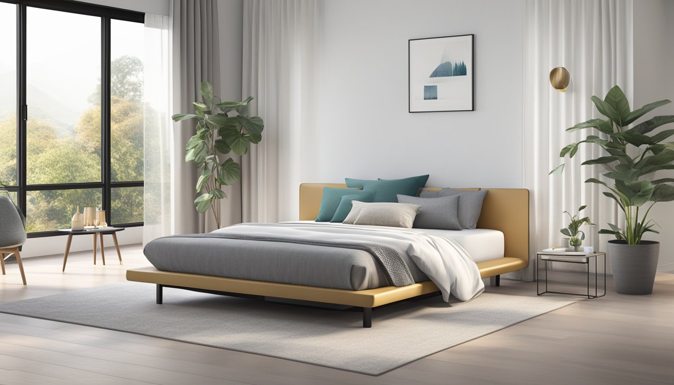 A sleek, modern super single bed frame with clean lines and a minimalist design, showcasing its sturdy construction and space-saving features