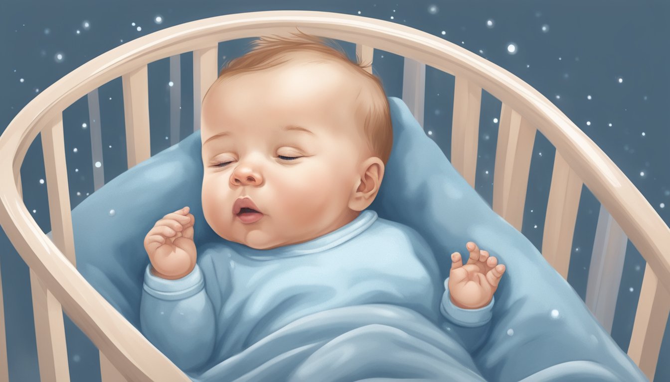 A baby lies in a crib, breathing rapidly and struggling to feed. Lips and nails appear blue. Sweat beads on the forehead