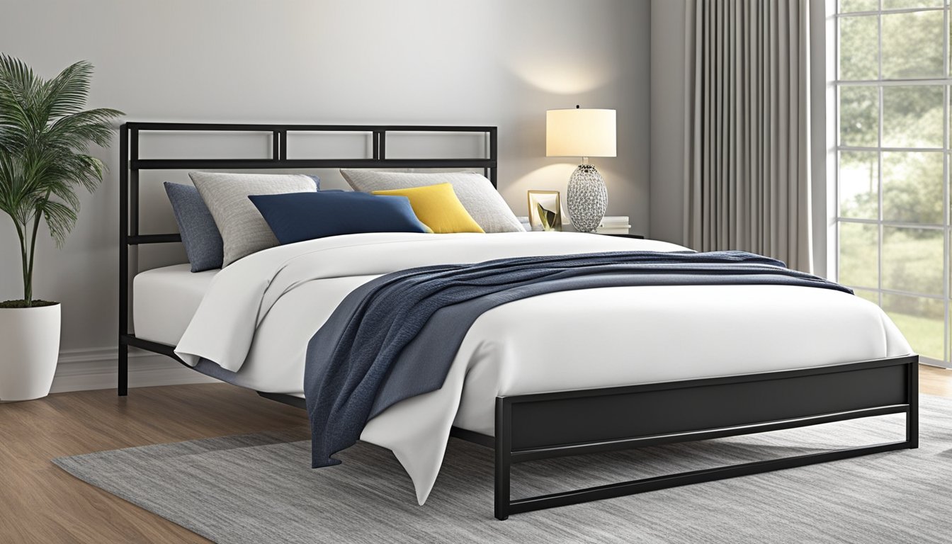 A sturdy queen bed frame with sleek, modern design. Clear assembly instructions and tools included. Durable metal construction with a black finish