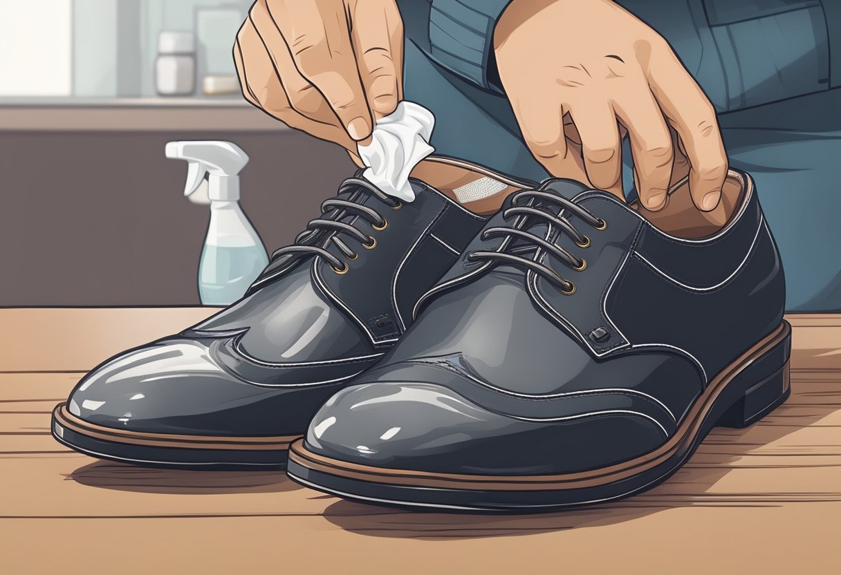 A soft-bristled brush gently removes dirt from leather shoes. A damp cloth with mild soap wipes away stains. Air dry away from direct heat