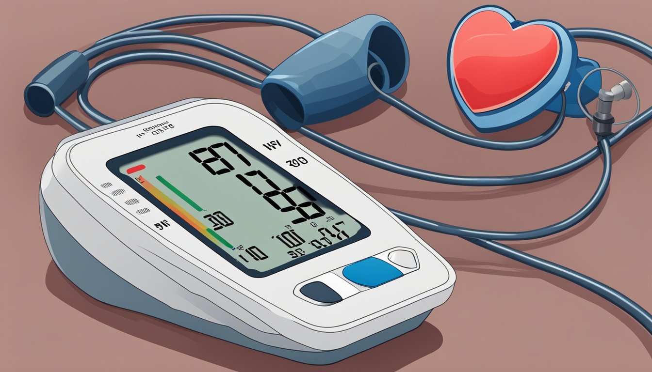 A blood pressure cuff inflates on a table next to a heart rate monitor