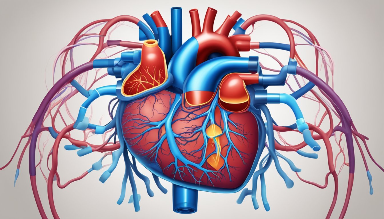 Blood flows through the heart, with arteries carrying oxygenated blood and veins carrying deoxygenated blood. The heart pumps rhythmically, ensuring proper circulation