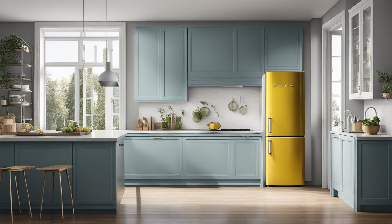 A sleek smeg fridge stands in a modern kitchen, exuding technological excellence and performance. Its polished surfaces and clean lines convey a sense of sophistication and luxury