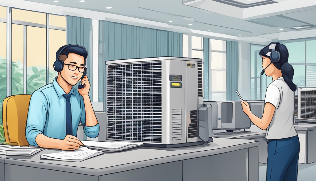 A customer service representative answering questions about air conditioning in Singapore