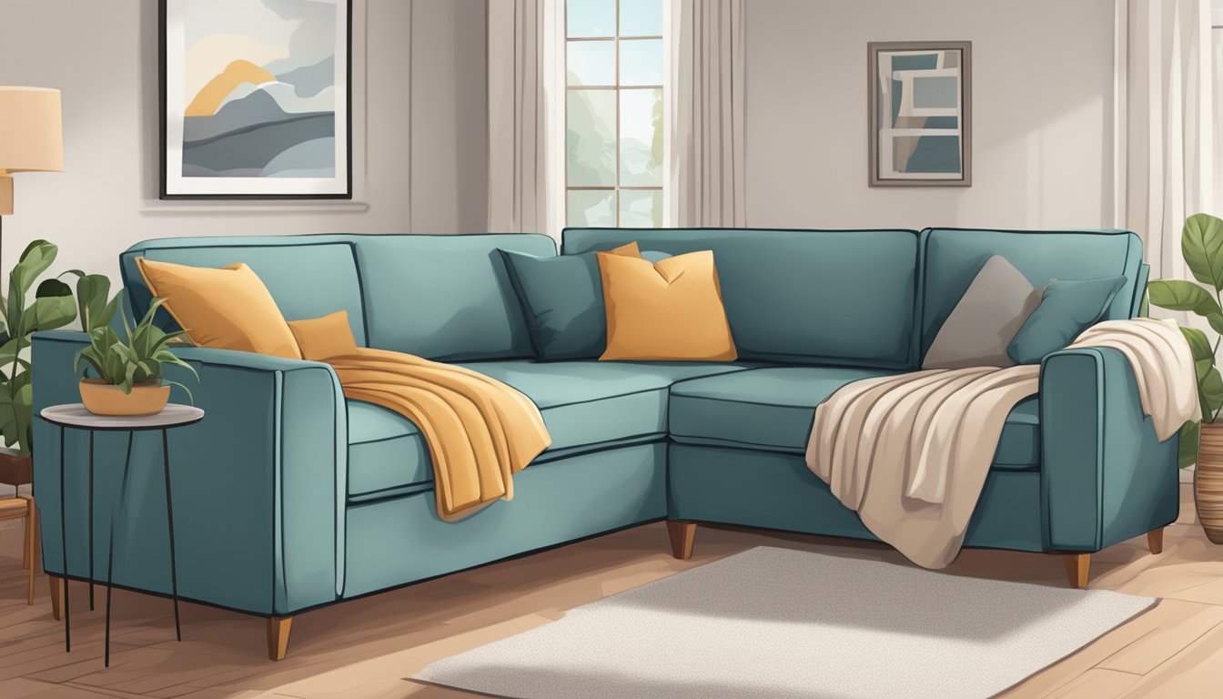 An L-shaped sofa sits in a cozy living room, with soft cushions and a warm throw blanket
