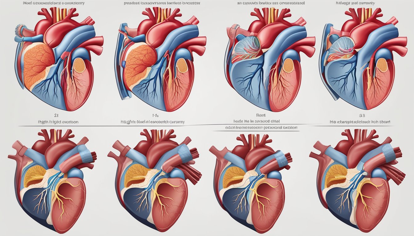 A blocked coronary artery leads to chronic ischaemic heart disease. Risk factors include smoking, high blood pressure, and high cholesterol
