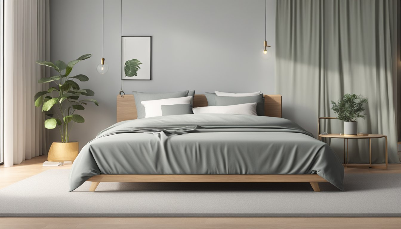A latex mattress lies on a simple bed frame, surrounded by clean, minimalist decor