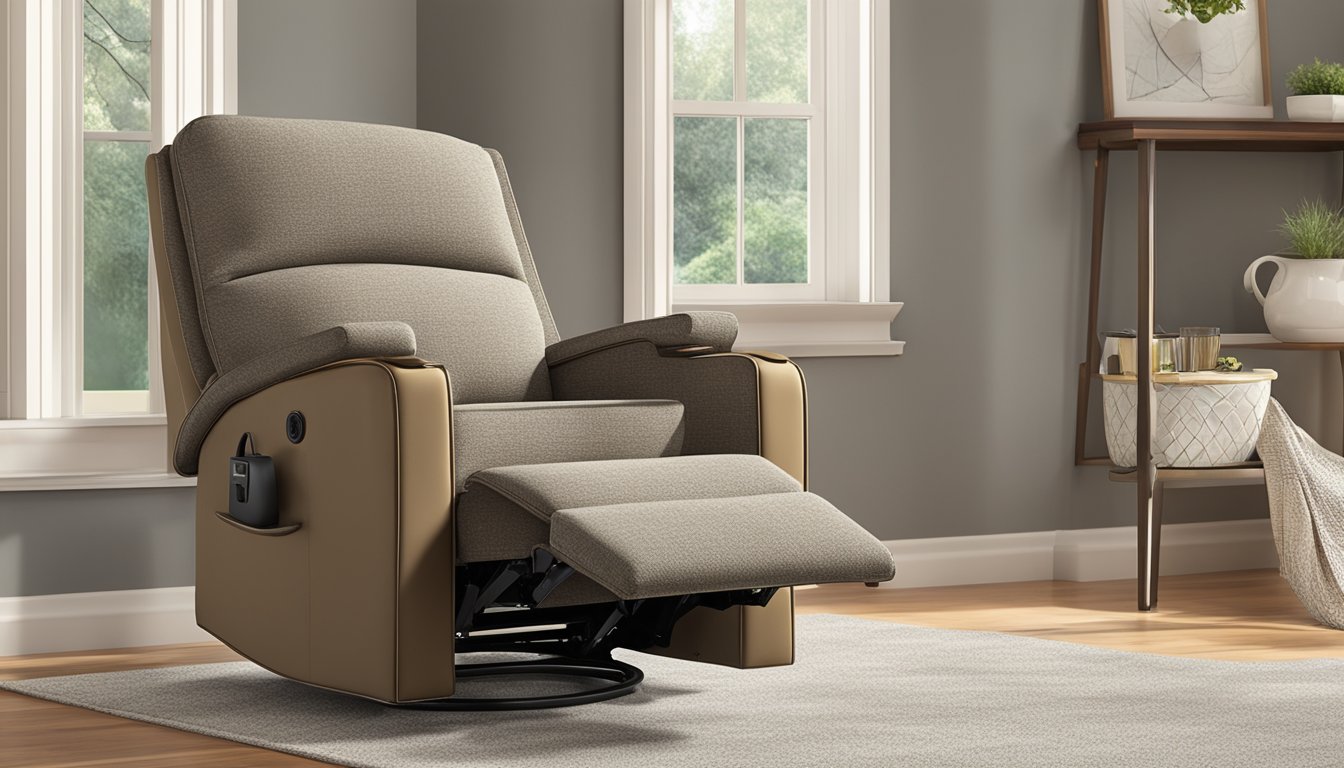 A cozy recliner armchair sits in a well-lit living room, surrounded by a warm and inviting atmosphere. The soft fabric and cushioned seat beckon for relaxation and comfort