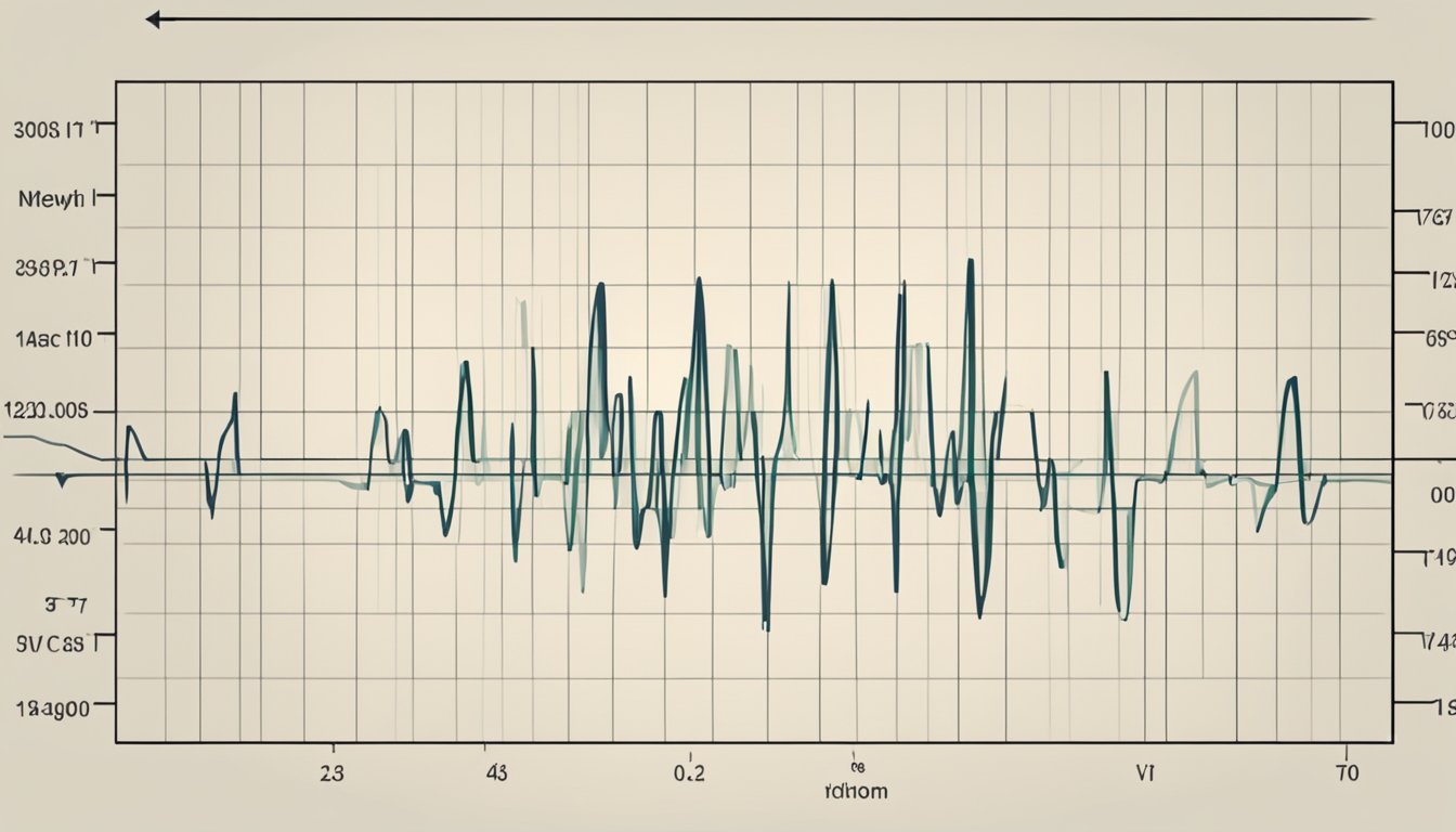 A heart monitor displays a steady rhythm within the normal range of heartbeats